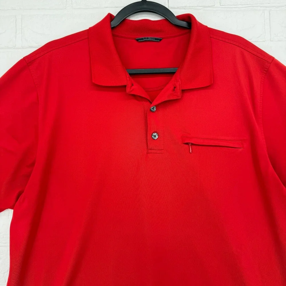 L.L. Bean Polo Shirt Mens XL Red Performance Zipper Pocket Short Sleeve Golf